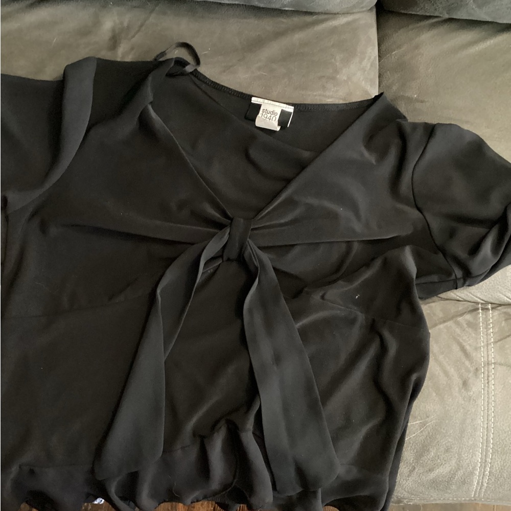 Black Tie-Front Top